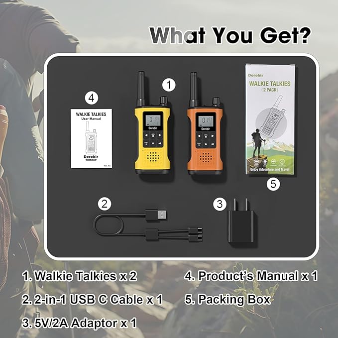 Walkie Talkies Long Range for Adults-2 Pack Rechargeable Walkie Talkies 22 FRS Channels 2-Way Radios with NOAA Weather Alert,VOX,Flashlight and 1500mAh Li-ion Battery for Family Camping Hiking