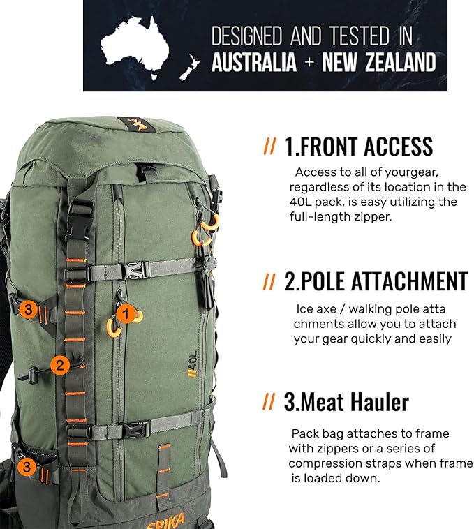 SPIKA Hunting Backpacks for Men, Meat Hauler Frame Pack with Rifle Holder, 40L/80L Extendable + Capacity for Bow Rifle Gun