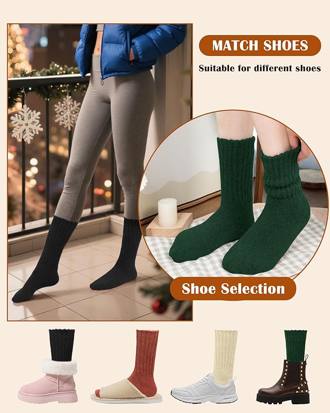 YSense Thermal Wool Socks for Women Thick Winter Boot Socks for Women Warm Cozy Breathable Hiking Socks 4 Pairs