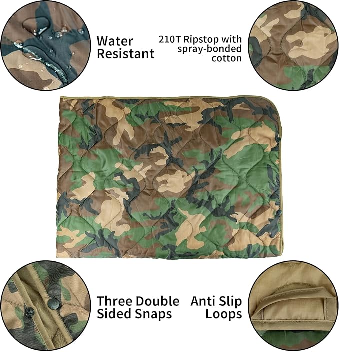 LOOGU Camo Blanket Waterproof Insulation Poncho Liner for Outdoor Camping, Hiking, Hunting, Survival, Backpacking, Picnicking