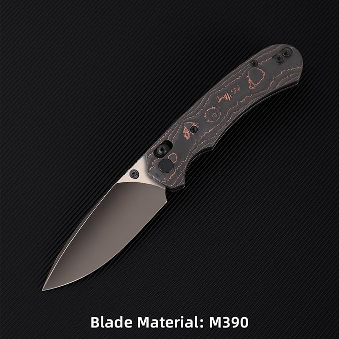 Folding Pocket Knife,3.31” M390 Blade,Erogonomic Titanium Handle,Hunting Survival Knife,EDC Knife for Hunting Camping Survival Outdoor Fishing Hiking(Black&Brown)