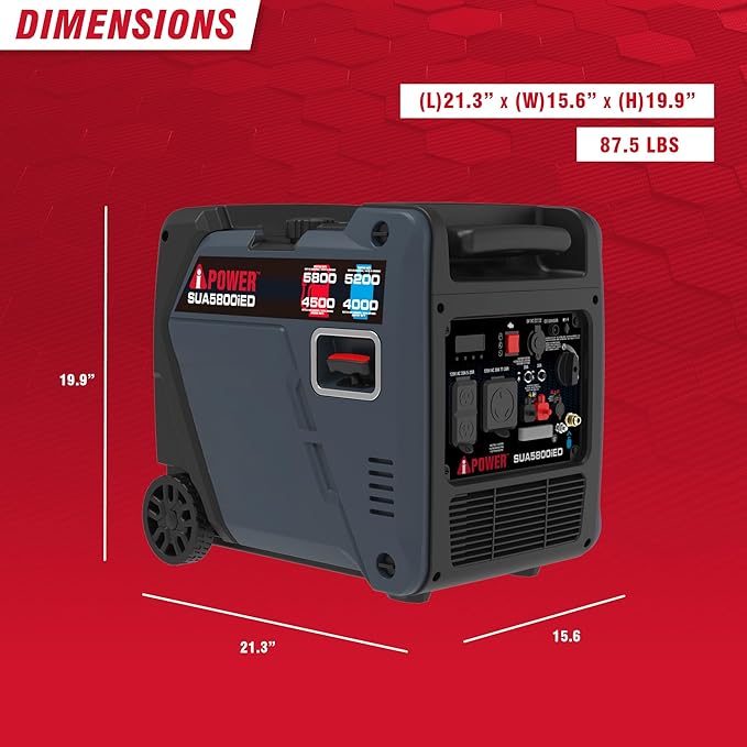 A-iPower 5800-Watt Dual Fuel Quiet Portable Inverter Generator, Electric Start RV Ready, EPA & CARB Compliant CO Sensor, With Telescopic Handle For Backup Home Use, Tailgating & Camping (SUA5800iED)
