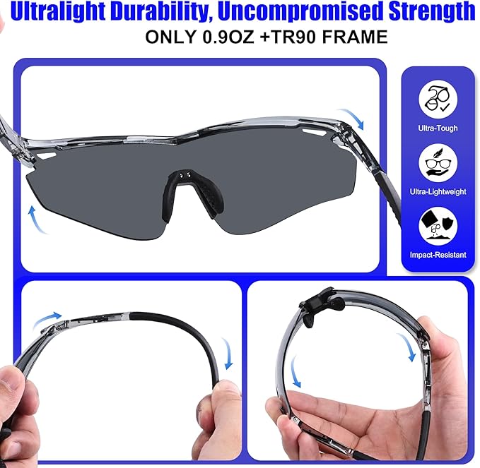 Polarized Sports Sunglasses for Men Women,Wrap Around Sun Glasses for Running Cycling Baseball Fishing Golf Hiking