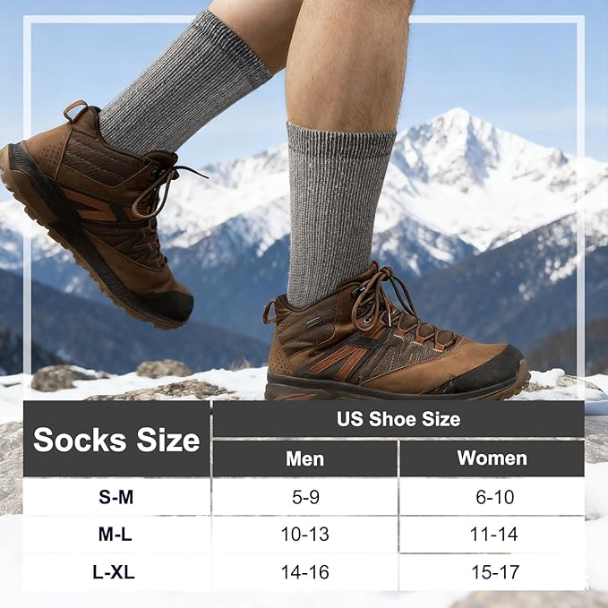 Merino Wool Socks for Men and Women Thermal Crew Winter Hiking Warm Boot Socks For Work With Cushioned Sole 3 Pairs