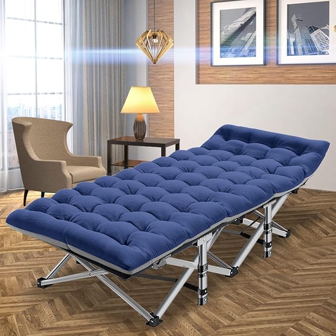 Slsy Folding Camping Cot for Adults with Pad, Padded Portable Sleeping Cots, Camp Bed with Carry Bag for Outdoor Travel, Beach, Hiking