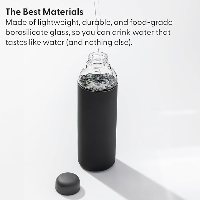 W&P Porter Glass Water Bottle with Protective Silicone Sleeve, Lavender 20oz, Leak-Proof Reusable Bottle, Dishwasher Safe, Borosilicate Glass