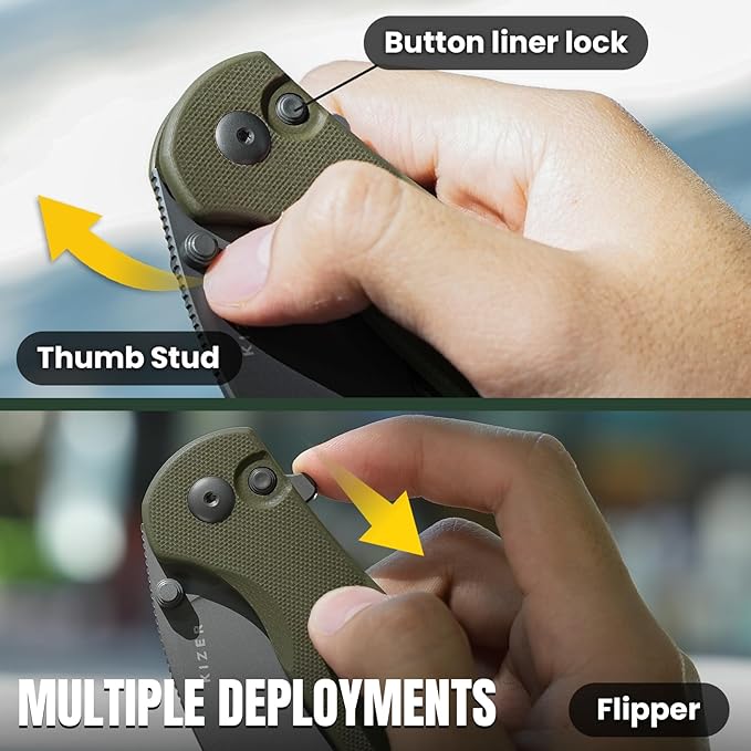 Kizer Mini Grouper Folding Pocket Knife, 3.16” D2 Blade G10 Handle Camping Folding Knife, Button Liner Lock EDC Knife with Pocket Clip for Men Women Gift, Hunting Hiking Survival Knives V3669A3