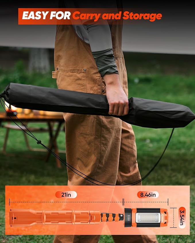 Saker Portable Camping Light with Stand 73inch 20000mAh Rechargeable LED Work Lights 800/3200 Lumen 4000/6500K Emergency Lights for Camping, Garage, Outdoor Work, Power Outages, Fishing LD18