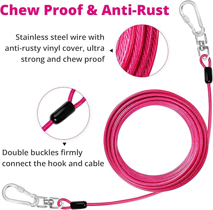 jenico Dog Tie Out Cable: 20 ft Dog Lead for Yard - Heavy Duty Chain Leash Outside for Small Large Dogs Up to 500 lbs - Outdoor Dog Runner Tether