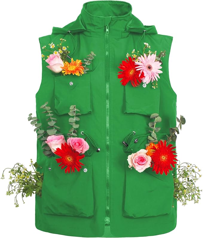 PESION Womens Packable Military Utility Vests Outerwear Waterproof Windbreaker Jacket Cargo Vest with Removable Hood