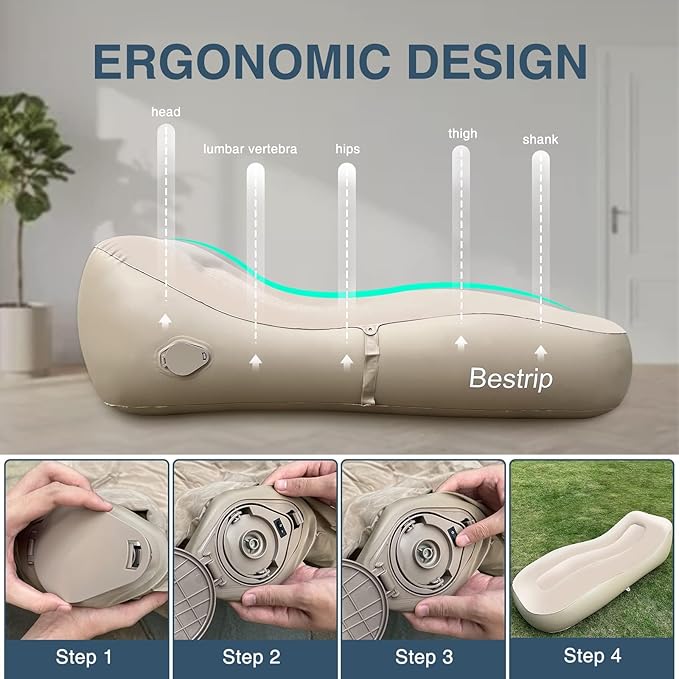 Bestrip Auto Inflatable Couch Lounger, Air Mattress Sofa Bed with Rechargeable Air Pump