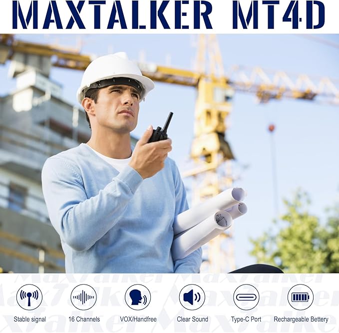 Radios Walkie Talkies Long Range: MaxTalker MT4D Rechargeable Walkie Talkies for Adults with Upgraded Earpiece, Type-C Charging Two Way Radio for Camping School Restaurant,6 Pack