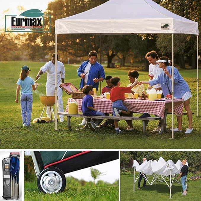 Eurmax USA 8'x8' Pop-up Canopy Tent Commercial Instant Canopies with 4 Removable Zipper End Side Walls and Roller Bag, Bonus 4 SandBags(Gray)