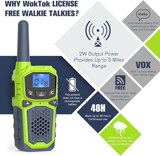 Walkie Talkies for Kids,Long Range 2 Way Radio 22CH VOX,Birthday Gift,Family Walkie Talkie for Camping Hiking Indoor Outdoor,Toys Gifts for 6-12 Years Old Boys Girls(No Batteries)