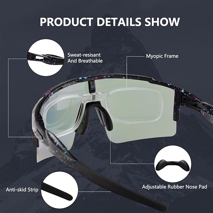 OULAIQI Cycling Sunglasses Polarized Sunglasses for Cycling Men Women with 1 Lens or 3 Interchangeable Lens Baseball Glasses