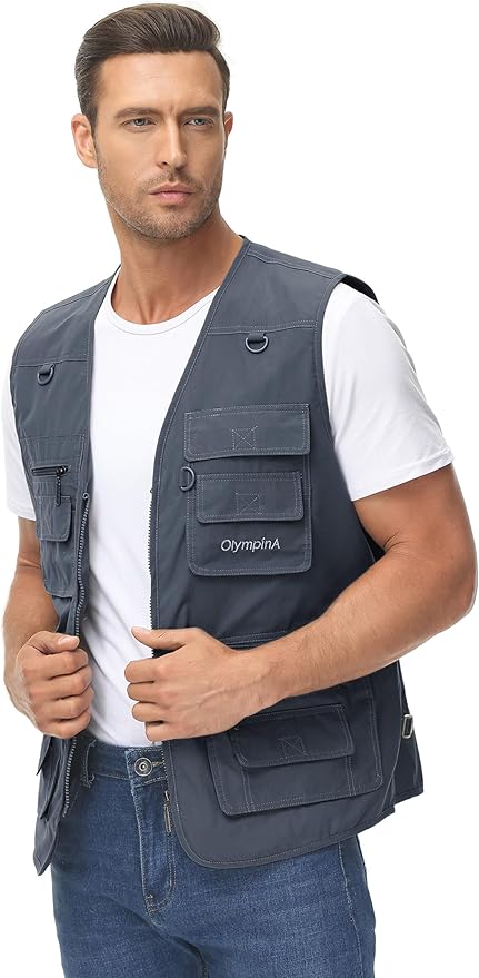 Lentta Men's Fishing Vest Summer Outdoor Lightweight Work Photo Vest 16 Pockets