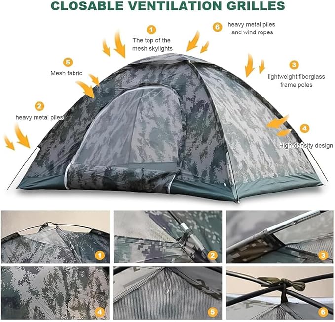 Camping Tent 2/3/4 Person w/Rain Fly and Carrying Bag, Waterproof Family Dome Tent Lightweight Outdoor Tent for Festivals, Backyard, Sleepovers, Backpacking