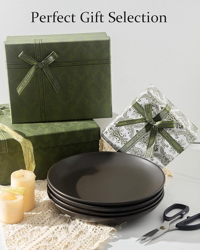 Dinner Plates Set of 2, 10 Inch Stoneware Dinnerware Dish Set for Kitchen, Large Serving Plates for Pasta Steak Assorted, Scratch Resistant, Microwave & Dishwasher Safe, Matte Black