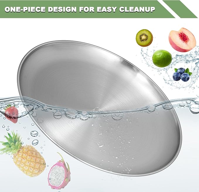 EWFEN 8 Pack Stainless Steel Plate Set, 10 Inch Metal Lightweight Unbreakable Dinner Dishes Plates Set, Round Camping Plates for Serving Dishes Dessert Salad, Non Toxic & Reusable, Dishwasher Safe
