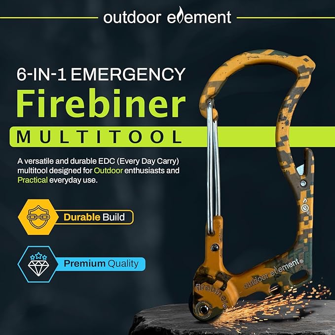 Firebiner 6-in-1 Fire-Starting Carabiner EDC Emergency Multitool -Keychain,Utility Blade,Bottle Opener,& More