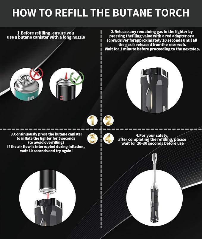 Torch Lighter, Long Flexible Neck Refillable Butane Lighter, Jet Flame Windproof Lighter with Visual Fuel Window for Kitchen Cooking, Baking, BBQ & Camping (Fuel Not Included)