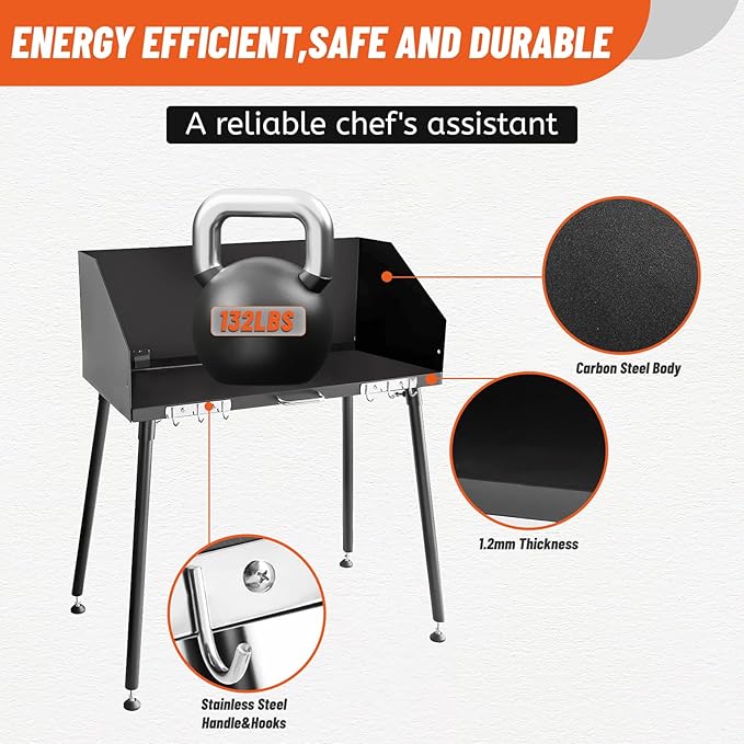 30 Inch Outdoor Camp Cooking Table, with Foldable Three-Sided Windscreen and Legs for Dutch Oven Cooking and Food Preparation with Charcoal Briquettes