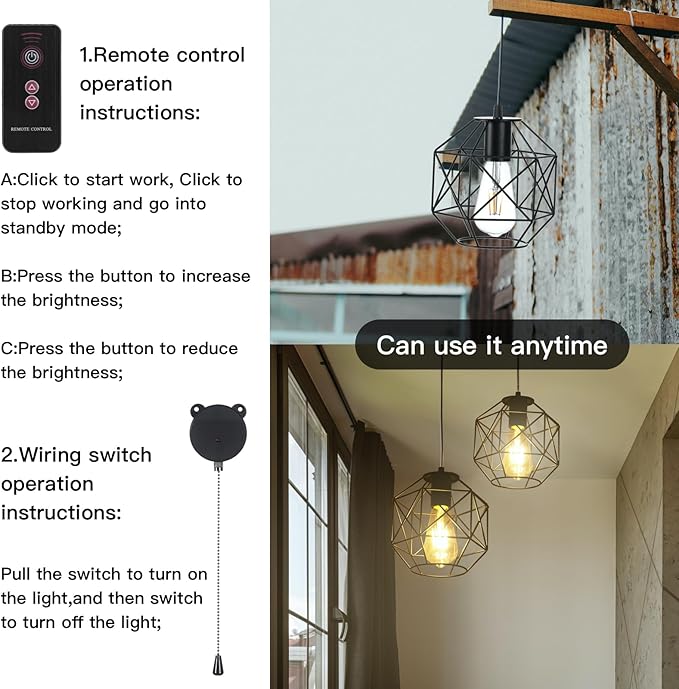 Solar Pendant Lights Outdoor, Shed Light Solar Powered Gazebo Lights Outdoor Chandelier Hanging Lights,Solar Lights Indoor with Pull Cord for Home Chicken Coop Barn Garage Storage