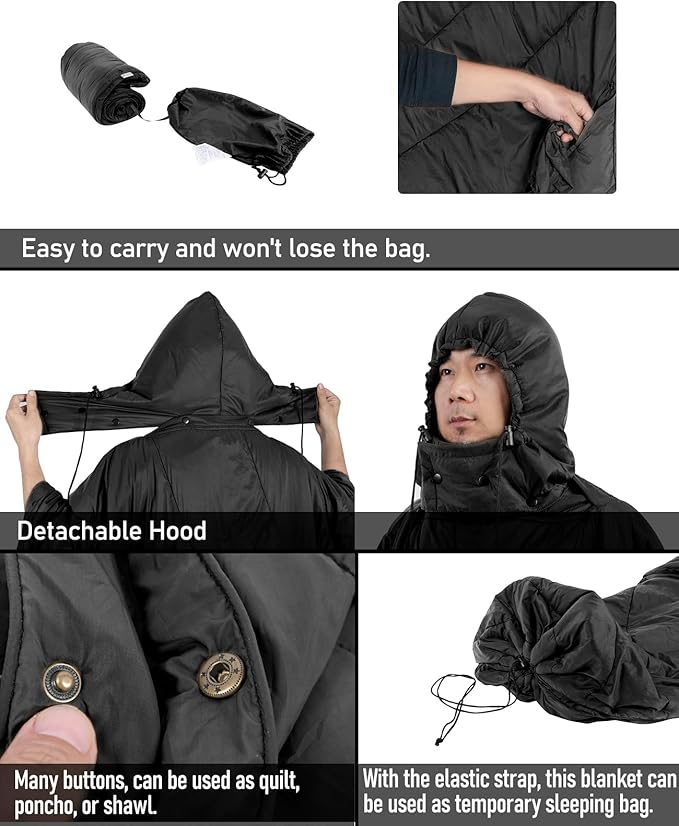 iClimb Hooded 3M Thinsulate Insulation Warm Camping Blanket Wearable Poncho Ultralight Compact