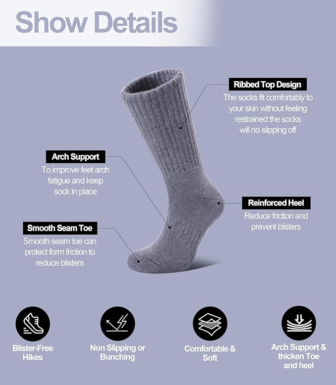 DYW Womens Merino Wool Hiking Socks Thermal Warm Winter Boot Crew Socks Cushion Work Walking Gift Socks 5 Pairs