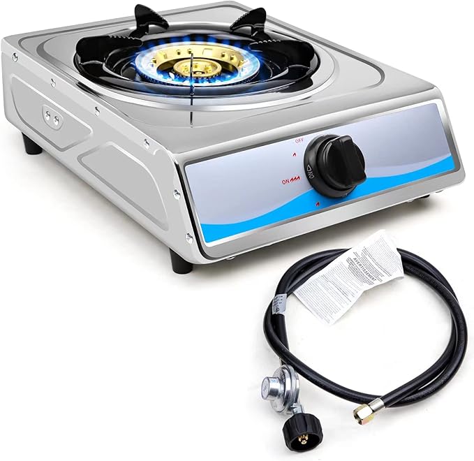 Propane Gas Cooktop,Single Burner Gas Stove Stainless Steel Portable Gas Stove,Auto Ignition Camping Single Burner LPGfor RV, Apartments, Outdoor