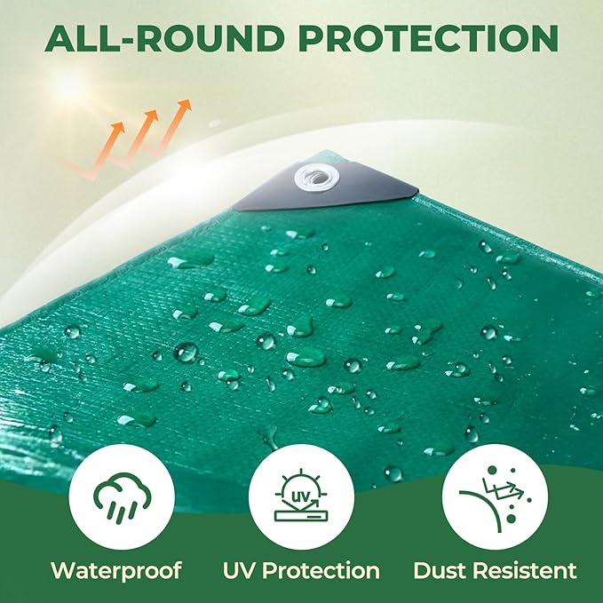 HIRALIY 14 Mil Tarp Waterproof 8x10 Feet, Thick Heavy Duty Tarp with Reinforced Grommets for Firewood, Roof, Camping, Patio, Pool, Boat, Dump Trailer