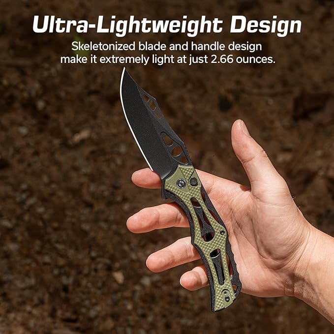 CIVIVI Pocket Knife for Men, Biophase Flipper Tactical Folding Knife, 3.48" Nitro-V Blade Aluminum with G-10 Handle, Lightweight Skeletonized EDC Knife for Camping Hunting, C23083C-2 (OD Green)