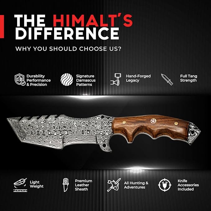 10.5” Handmade Damascus knife- Fixed Blade Hunting Knife with Sheath-Natural red wood Handle-Bushcraft knife-Survival Knife-Camping knife- Ideal For EDC, skinning, Camping, Outdoor-Best Hunting Knives For Men.