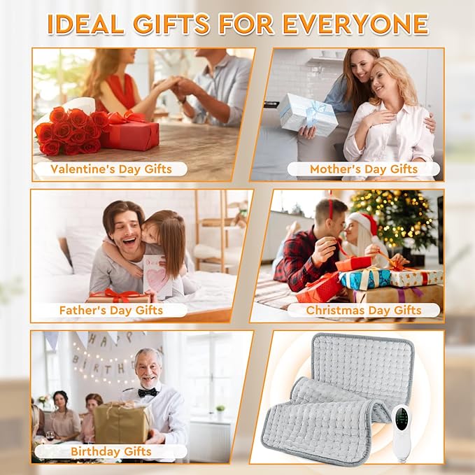 Heating Pad for Back Pain & Period Cramps Relief - Birthday Gifts for Women Men Mom Dad, Portable Electric Neck and Shoulder Heating Pads Large, 10 Heat Settings, ETL Certified, 12"x24"