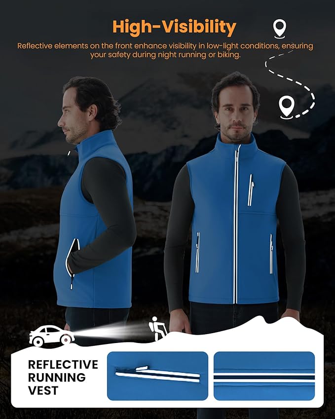 WULFUL Men's Windproof Lightweight Golf Vest Outerwear with Pockets, Softshell Sleeveless Jacket for Travel Hiking Running