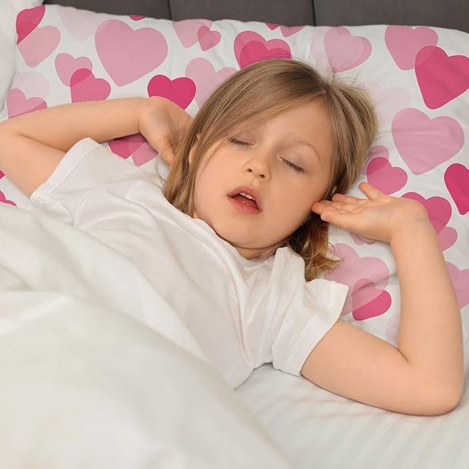 Little Sleepy Head Youth Pillow with Pillowcase 16x22, Soft Jumbo Toddler Pillows, Hypoallergenic Pillow Case - Best Kids Pillows for Sleeping, Perfect Kids Travel Pillows (Heart Pink)