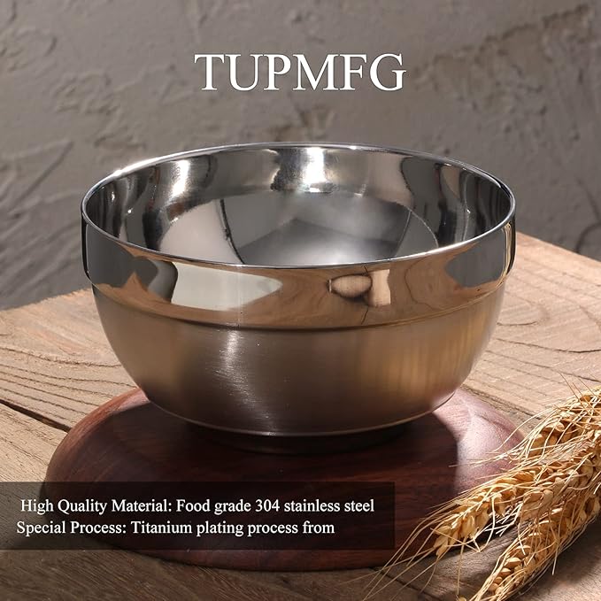 Stainless Steel Bowl Set: 17 Oz Cereal Bowl of 6 with Double Walled Insulated - Dishwasher Safe Unbreakable Deep Soup Bowl Home Kitchen & Child (Silver)