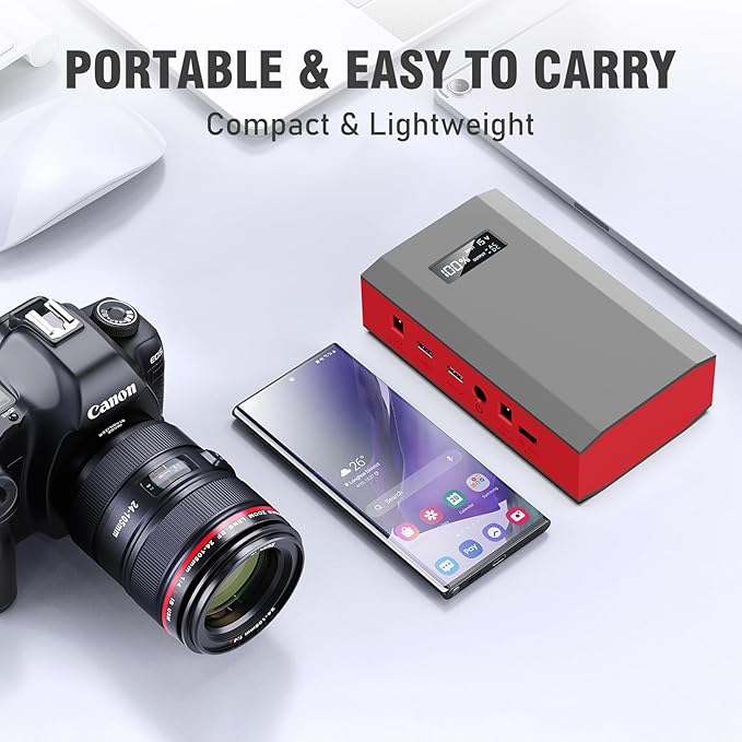 ZeroKor Portable Power Bank with AC Outlet 65W 110V External Battery Pack, 24000mAh Portable Laptop Charger with Foldable Solar Panel Charger 30W for Outdoor Smart Device Camping RV Trip Off Grid-Red