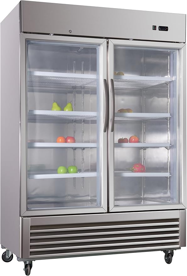 JINSONG Commercial Beverage Fridge Display Refrigerator, 54" Wide, Glass Door Refrigerator, Stainless Steel Beverage Cooler with LED Lighting & 8 Shelves for Restaurant, Office, Shop, Bar, 49 Cu.ft