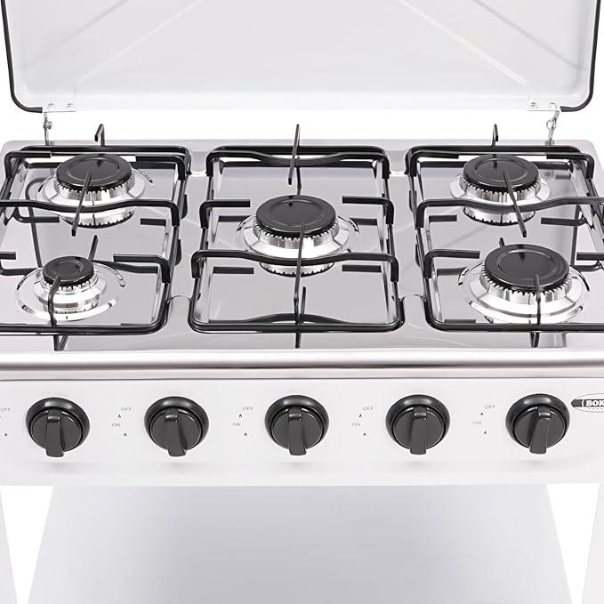 Natural Gas Stove, Outdoor 5-Burner Stove, Portable Natural Gas Stove with 2 Placement Boards and Windshield for Outdoor Camping, Fishing, RV Travel (White)
