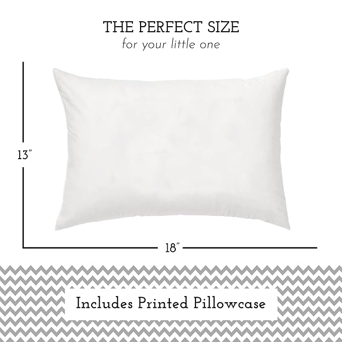 Little Sleepy Head Toddler Pillow with Pillowcase 13x18 - Kids Pillow for Sleeping - Better Neck Support Ergonomic Pillow and Toddler Pillowcase - Best Pillows for Kids (Chevron Gray)