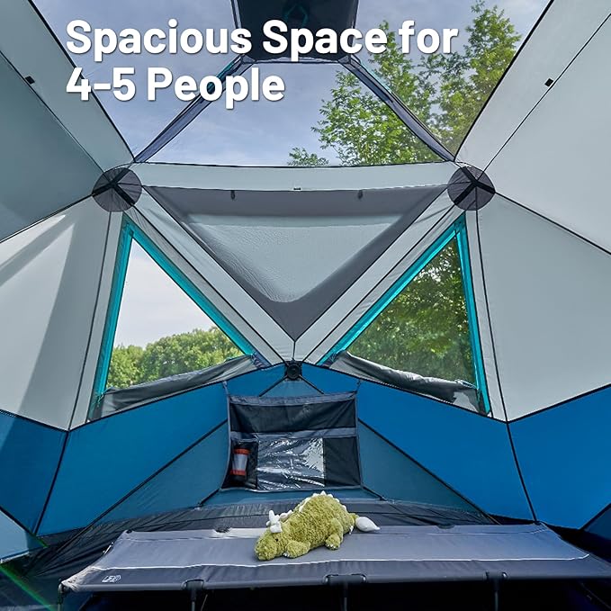 TIMBER RIDGE 4/6/8 Person Instant Pop Up Cabin Tent, Easy 60 Second Setup, Weather Resistant Camping Family Hub Tent with Rain Fly and Carry Bag for Outdoor Camping