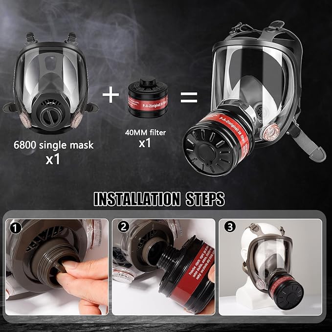 Gas Masks - Gas Masks Survival Nuclear and Chemical with 40mm Activated Carbon Filter&6001CN Filters for Chemical