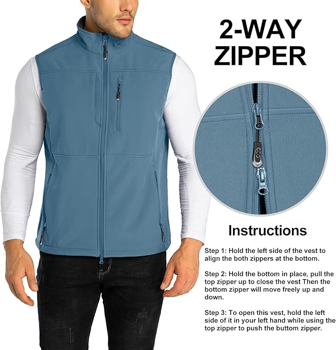 33,000ft Men's Lightweight Softshell Vest Outerwear Zip Up Fleece Lined Windproof Sleeveless Jacket for Golf Running Hiking