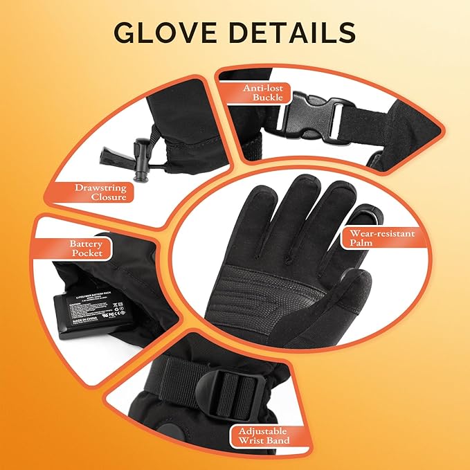 SAVIOR HEAT Heated Gloves, 3-Heating Levels Rechargeable Heated Ski Gloves for Men & Women, Touchscreen Water-Resistant 7.4V 2200mAh Electric Hand Warmers, Ideal for Skiing, Snowboarding, Working