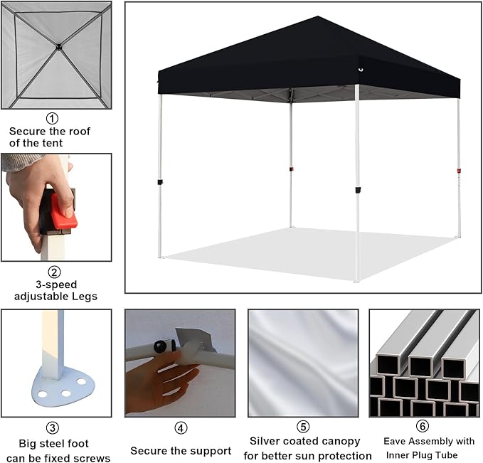 Northroad 8X8 FT Pop Up Canopy, Outdoor Instant Canopy Tent Slant Legs with Carrying Bag, Portable Gazebo Shelter for Wedding Party,Commercial Event,Patio,Garden,Beach -Black