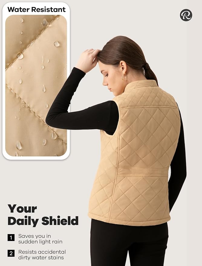 Women's Vest, Quilted Puffer Water-Resistant Zip With Pockets