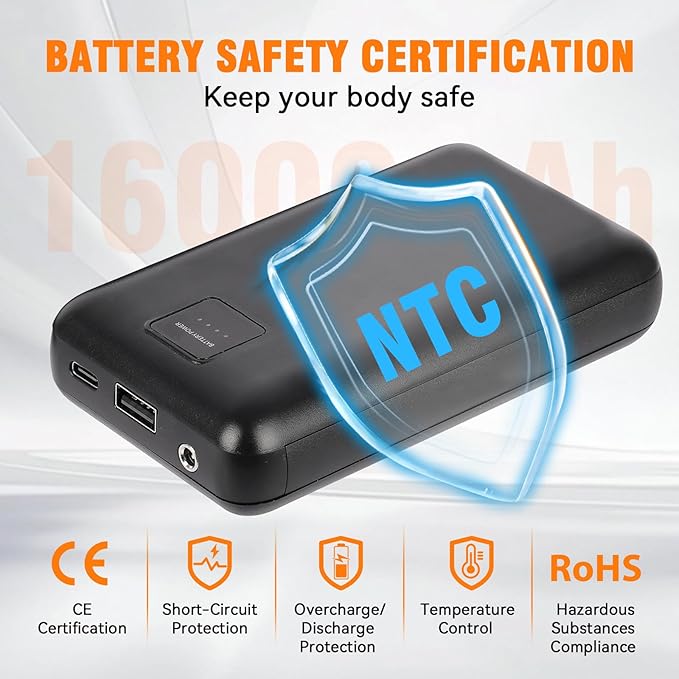 Heated Vest for Men, 3-Temp Dual Control, 9 Heat-Zone, Wind/Waterproof, 16000mAh Power Bank, for Skiing Hiking