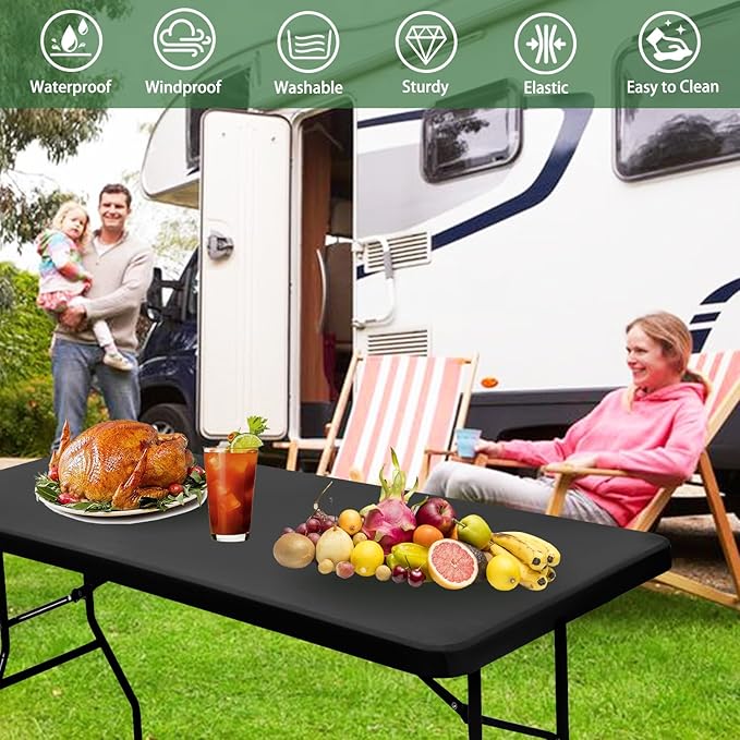 10 Pack Picnic Table Cover Elastic Fitted Tablecloths for 6 Foot Rectangle Tables Waterproof Stretch Washable Patio Folding Outdoor Spandex Table Cloth for Camping Banquet and Parties (Grey,30" x 72")