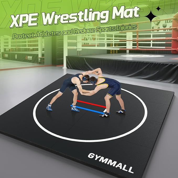 GYMMALL Wrestling Mat 10'x10'/6.6'x10' for Home Outdoor Indoor, 1.2" Thick Foldable XPE Jiu Jitsu Floor Exercise Mat for Gymnastics, PE Training, BJJ, MMA, Martial Art, Grappling, Judo, Boxing, Yoga